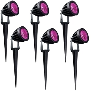 nortek hydra 5w pink led garden lights  adjustable spike lights for garden decor  rustproof aluminum die-cast body  ip65 rated led garden lights for pathways terraces and walls pack of 6