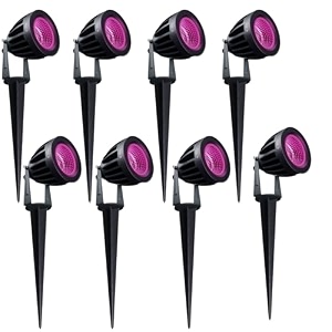 nortek hydra 5w pink led garden lights  adjustable spike lights for garden decor  rustproof aluminum die-cast body  ip65 rated led garden lights for pathways terraces and walls pack of 8