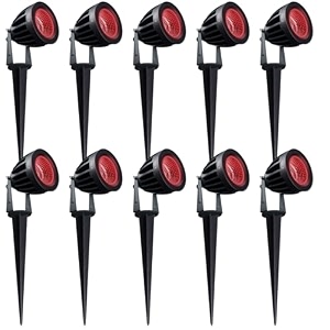 nortek hydra 5w red led garden lights  adjustable spike lights for garden decor  rustproof aluminum die-cast body  ip65 rated led garden lights for pathways terraces and walls pack of 10