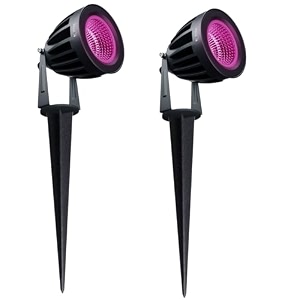 nortek hydra 5w pink led garden lights  adjustable spike lights for garden decor  rustproof aluminum die-cast body  ip65 rated led garden lights for pathways terraces and walls pack of 2