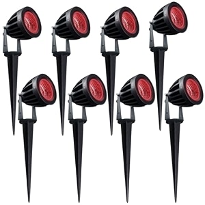 nortek hydra 5w red led garden lights  adjustable spike lights for garden decor  rustproof aluminum die-cast body  ip65 rated led garden lights for pathways terraces and walls pack of 8