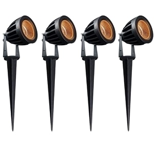 nortek hydra 5w amber led garden lights  adjustable spike lights for garden decor  rustproof aluminum die-cast body  ip65 rated led garden lights for pathways terraces and walls pack of 4