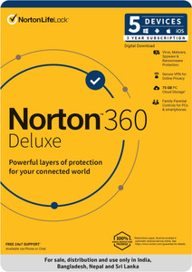 norton 360 deluxe 5 pc pc 3 years total security compatible with mac android ios windows email delivery - no cd