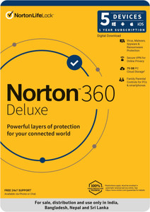 norton 360 deluxe 5 pc pc 1 year total security compatible with mac android ios windows email delivery - no cd