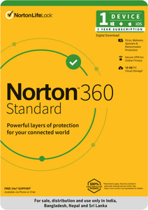 norton 360 standard 1 pc pc 3 years total security compatible with mac android ios windows email delivery - no cd