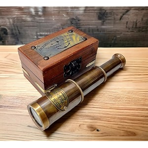norville antique 634 brass telescope mini brown color with wood box gift item customized available