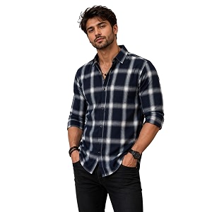 NoseQueen Mens Checked Cotton Shirt Full