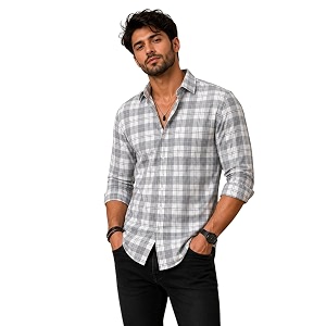 NoseQueen Mens Checked Cotton Shirt Full