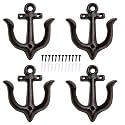 Notakia Decorative Wall Hooks Mounted Antique Shabby Chic Metal Cast Iron Nautical Anchor Design Hooks Hanger, Vintage Rustic Cast Iron Wall Hooks,Screws Included (Brown Anchor 4Pcs)
