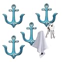 Notakia Decorative Wall Mounted Antique Shabby Chic Metal Home Bathroom Towel Coat Hooks Hanger, Vintage Rustic Cast Iron Wall Hooks (Blue 4Pcs)