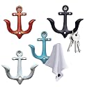 Notakia Vintage Rustic Cast Iron Nautical Anchor Design Wall Hooks Coat Hooks Rack, Decorative Wall Mounted Antique Shabby Chic Metal Towel Coat Hooks Hanger,Screws Included (4 PCS)