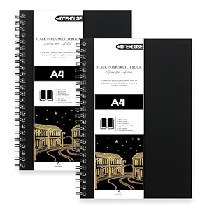 notehouse a4 spiral professional art notebook 30x21 cm  80 black unruled pages - pack of 2pcs  thick smooth drawing paper  black hard cover