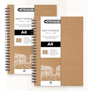 notehouse a4 spiral professional art notebook 30x21 cm  80 kraft unruled pages - pack of 2pcs  thick smooth drawing paper  kraft hard cover