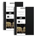 NOTEHOUSE A4 Spiral Professional Art Notebook (30x21 cm) | 80 Black Unruled Pages - Pack of 2Pcs | Thick Smooth Drawing Paper | Black Hard Cover