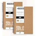 NOTEHOUSE A4 Spiral Professional Art Notebook (30x21 cm) | 80 Kraft Unruled Pages - Pack of 2Pcs | Thick Smooth Drawing Paper | Kraft Hard Cover