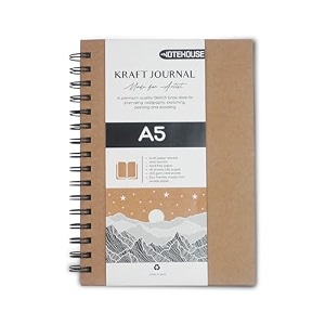notehouse a5 spiral professional art notebook 14x21 cm  80 black unruled pages  thick smooth drawing paper  black hard cover