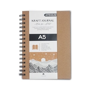 notehouse a5 spiral professional art notebook 14x21 cm  80 kraft unruled pages  thick smooth drawing paper  kraft hard cover