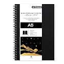 NOTEHOUSE A5 Spiral Professional Art Notebook (14x21 cm) | 80 Black Unruled Pages | Thick Smooth Drawing Paper | Black Hard Cover