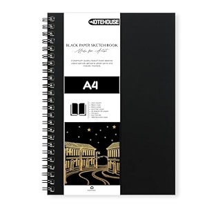 notehouse a4 spiral professional art notebook 30x21 cm  80 black unruled pages  thick smooth drawing paper  black hard cover