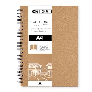 notehouse a4 spiral professional art notebook 30x21 cm  80 kraft unruled pages  thick smooth drawing paper  kraft hard cover