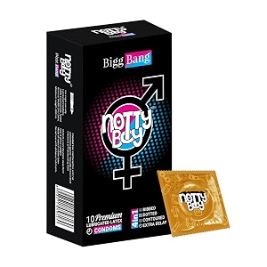 notty boy biggbang 4in1 multi textured condoms for man- 10 pieces  dotted surface ribbed texture contoured shape climax delay  natural and comfort feel