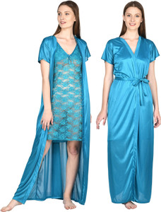 noty pack of 2 women nighty with robe light blue