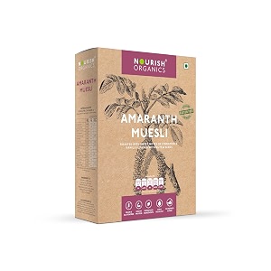 nourish organics amaranth muesli mild sweet 280g pack healthy and nutritious breakfast cereals with whole nuts  no refined sugar  clean label