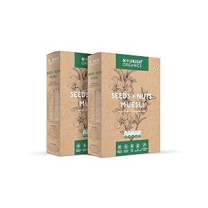 nourish organics seeds and nuts muesli 300g each pack of 2  healthy and nutritious breakfast cereals with whole nuts  no refined sugar  clean label