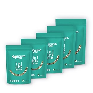 nourish you 5 in 1 super seed mix roasted pumpkin  sunflower  watermelon  chia amp flax seeds- mix seeds  diet snacks  healthy snacks for weight management 200g each pack of 5