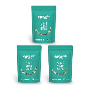 nourish you 5 in 1 super seed mix roasted pumpkin  sunflower  watermelon  chia amp flax seeds- mix seeds  healthy diet snacks 200g each pack of 3