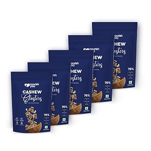 nourish you cashew clusters with almond pumpkin amp watermelon kernels  protein rich healthy nut clusters  natural sweeteners with honey amp himalayan pink salt  no preservatives  200g pack of 5