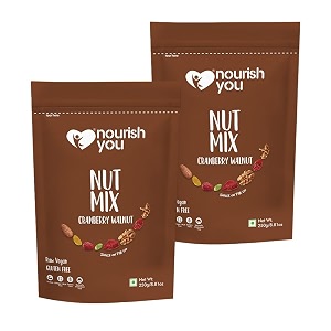 nourish you cranberry walnut superfood nut mix-250g dried cranberries  walnuts  almonds  black raisins  pumpkin seeds healthy snack 250gm each pack of 2