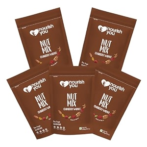 nourish you cranberry walnut superfood nut mix - dried cranberries  walnuts  almonds  black raisins  pumpkin seeds - healthy snack-250 gm each pack of 5