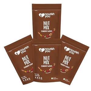 nourish you cranberry walnut superfood nut mix - dried cranberries  walnuts  almonds  black raisins  pumpkin seeds - healthy snack-250 gm each pack of 4