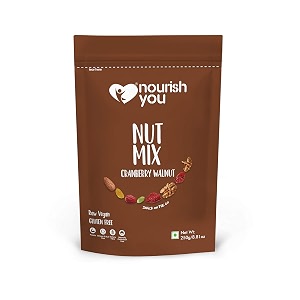 nourish you cranberry walnut superfood nut mix- 250gm dried cranberries  walnuts  almonds  black raisins  pumpkin seeds healthy snack 250 gm pack of 1