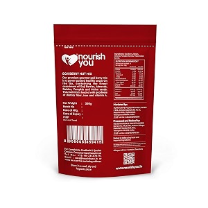 nourish you goji berry superfood nut mix - dried goji berries  almonds  black raisins  watermelon seeds and pumpkin seeds - healthy snack - 250g each pack of 2