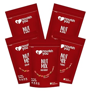 nourish you goji berry superfood nut mix - dried goji berries  almonds  black raisins  watermelon seeds and pumpkin seeds - healthy snack - 250g each pack of 5