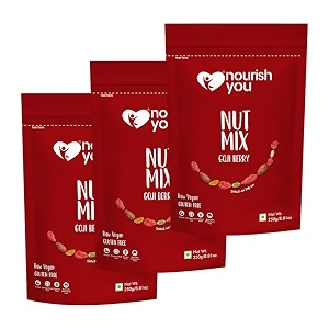 nourish you goji berry superfood nut mix - dried goji berries  almonds  black raisins  watermelon seeds and pumpkin seeds - healthy snack - 250g each pack of 3