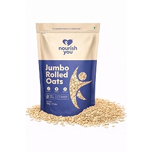 nourish you rolled oats 500g  100 wholegrain  high fibre amp rich in protein  diet food for weight management  no dust amp powder  healthy breakfast cereal  oatmeal for overnight oats amp porridge