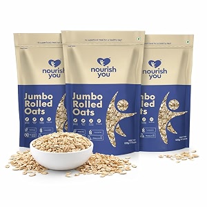 nourish you jumbo rolled oats - 15 kg value pack combo  142g protein amp 102g dietary fibre per 100g  naturally gluten free oatmeal breakfast cereal  wholegrain rolled oats diet food for weight management  500g g pack of 3