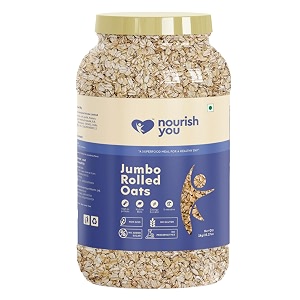 nourish you jumbo rolled oats 1 kg - diet food  100 wholegrain  best for weight management  high fibre healthy breakfast  rich in protein  no dust and powder  oatmeal amp poridge cereal 