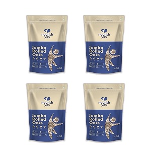 nourish you rolled oats 2kg  100 wholegrain oatmeal  high fiber amp protein-rich breakfast cereal  diet food for weight management  gluten-free  no added sugar  500g x pack of 4