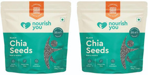 nourish you raw chia seeds with protein omega 3 calcium rich zinc and fibre  150g each black chia seeds 2 x 150 g