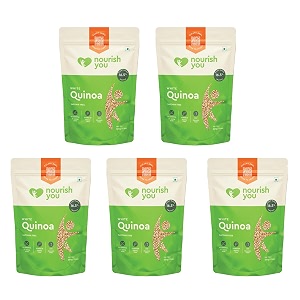 nourish you white quinoa seeds  wholegrain breakfast cereal gluten-free protein-rich fibre-packed superfood for healthy meals salads bowls amp baking  500g x 5
