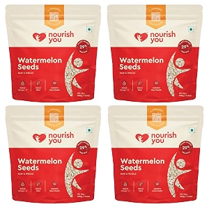 nouri4sh you raw watermelon seeds  protein amp fibre rich superfood  healthy snack for immunity amp heart health  raw watermelon seeds for salads smoothies muesli amp baking  gluten free  pack of 4 x 100gm 
