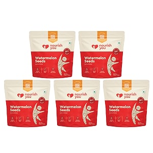 nourish you raw watermelon seeds  pack of 5 x 100gm  protein amp fibre rich superfood  healthy snack for immunity amp heart health  raw watermelon seeds for salads smoothies muesli amp baking  gluten free 