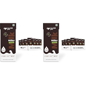 nourish you plant based millet mlk with goodness of ragi jowar bajra amp oats  dairy free  preservatives free healthy vegan creamy mlk unsweetened chocolate flavour mlk 24 l 200 ml each  12