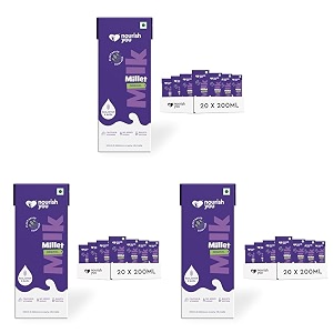 nourish you plant based millet mlk with goodness of ragi jowar bajra amp oats lactose free  dairy free  preservatives free  healthy vegan creamy mlk  no-added sugar  4 l 200 ml each  20