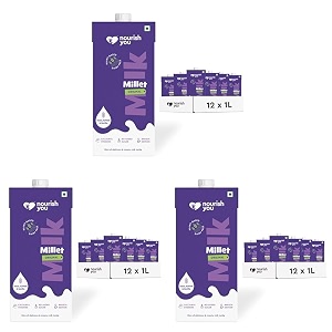 nourish you plant based millet mlk with goodness of ragi jowar bajra amp oats lactose free  dairy free  preservatives free  healthy vegan creamy mlk  no-added sugar  12 l 1l each  12