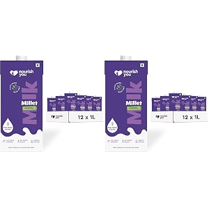 nourish you plant based millet mlk with goodness of ragi jowar bajra amp oats lactose free  dairy free  preservatives free  healthy vegan creamy mlk  no-added sugar  12 l 1l each  12
